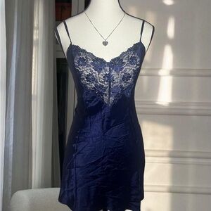 Vintage 2000s Victoria’s Secret Elegant Navy Lace Slip Dress